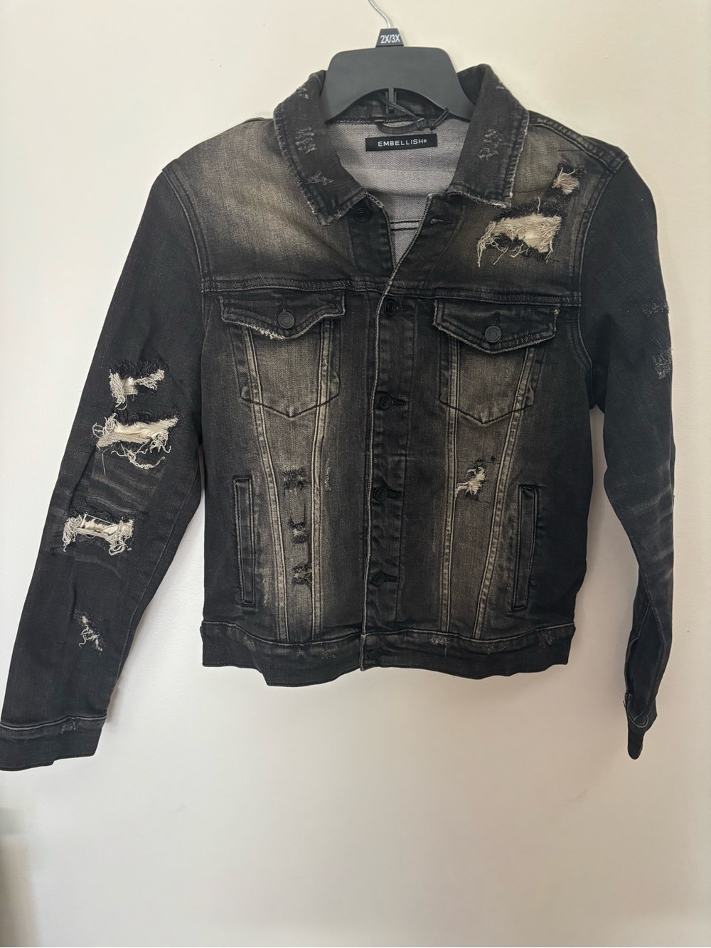 New Embellish Denim Distressed Jacket Small